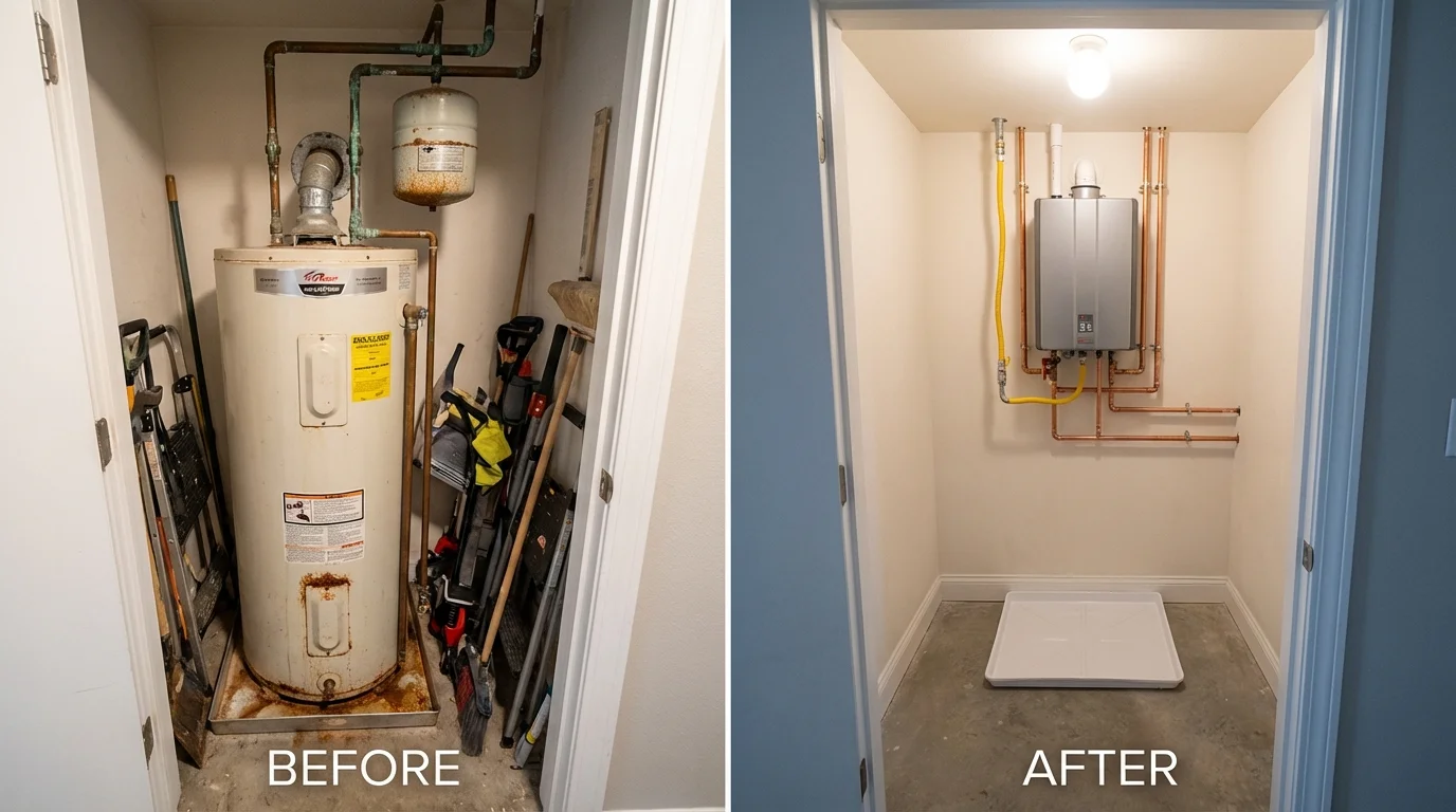 Tank water heater versus wall-mounted tankless unit comparison for Brooklet, GA homeowners