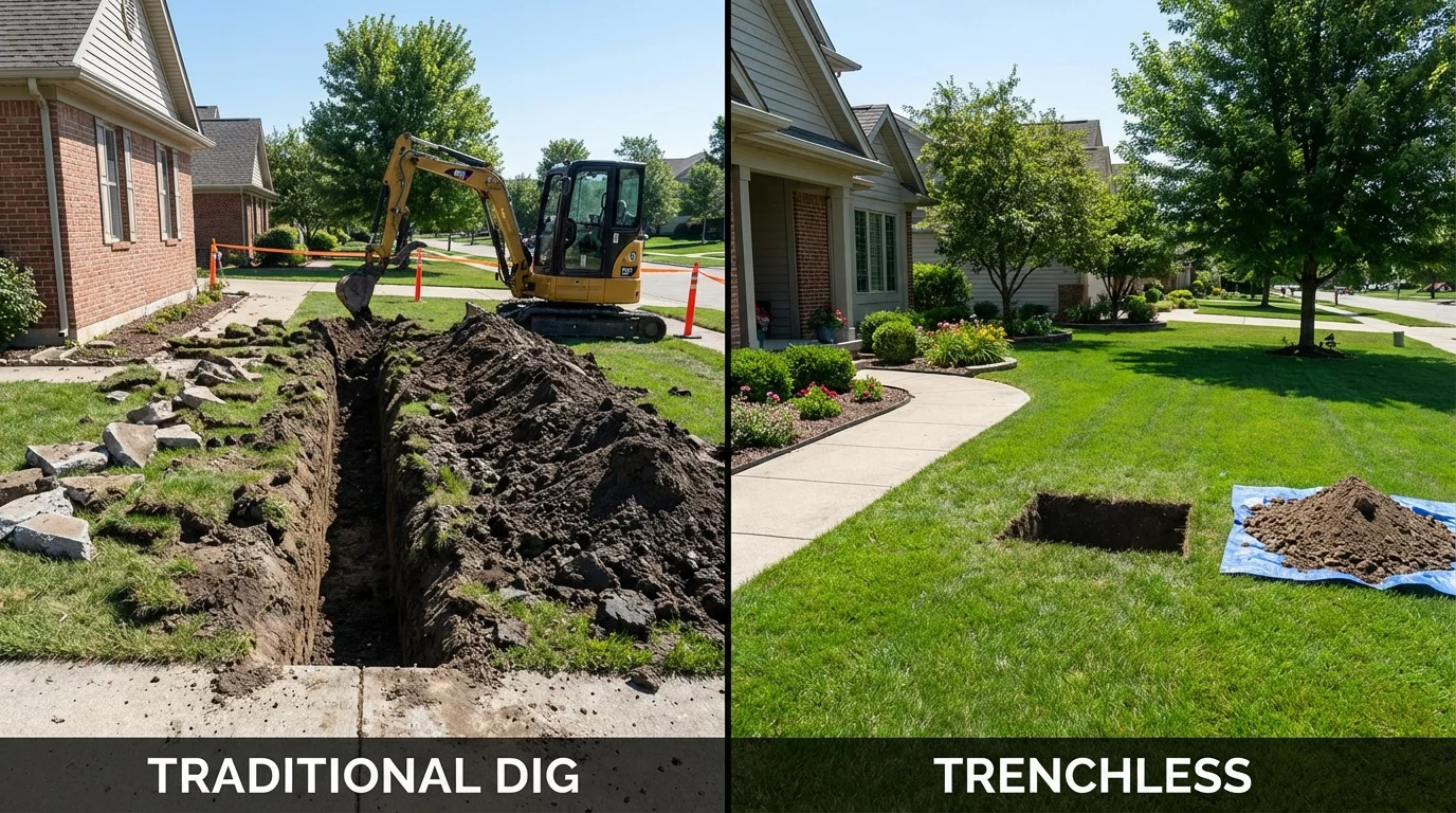 Trenchless sewer repair with minimal yard damage versus traditional excavation in Brooklet, GA